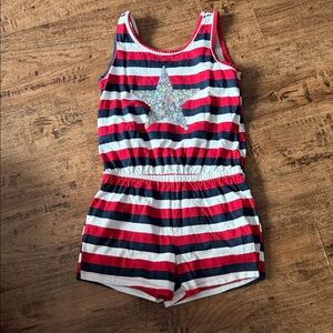 Place Striped Romper with Glitter Star - Red, White, and Blue